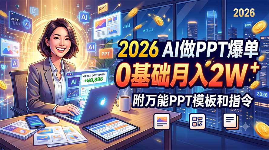 （19284期）2026 AI做PPT爆单，0基础月入2W，附万能PPT模板和指令|无忧资源社