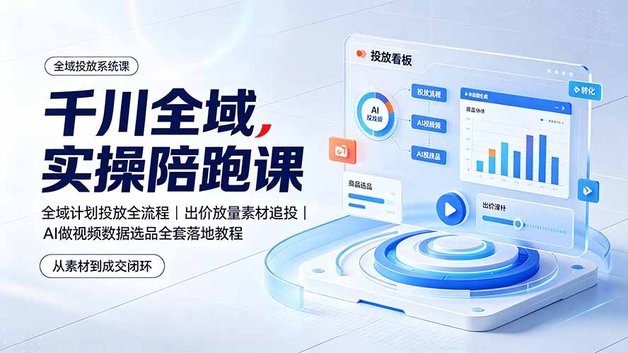 （19392期）千川全域实操陪跑课：全域计划投放全流程｜出价放量素材追投｜AI做视频数据选品全套落地教程|无忧资源社