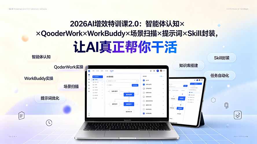 （19368期）2026AI增效特训课2.0：智能体认知×QoderWork×WorkBuddy×场景扫描×提示词×Skill封装，让AI真正帮你干活|无忧资源社