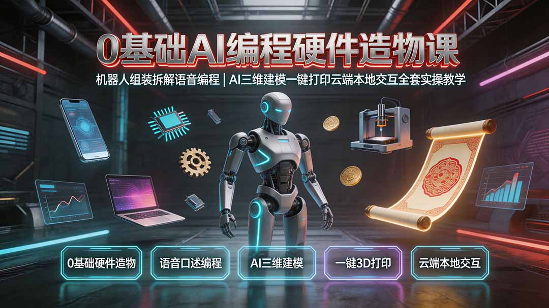 （19612期）0基础AI编程硬件造物课｜机器人组装拆解语音编程，AI三维建模一键打印云端本地交互全套实操教学|无忧资源社