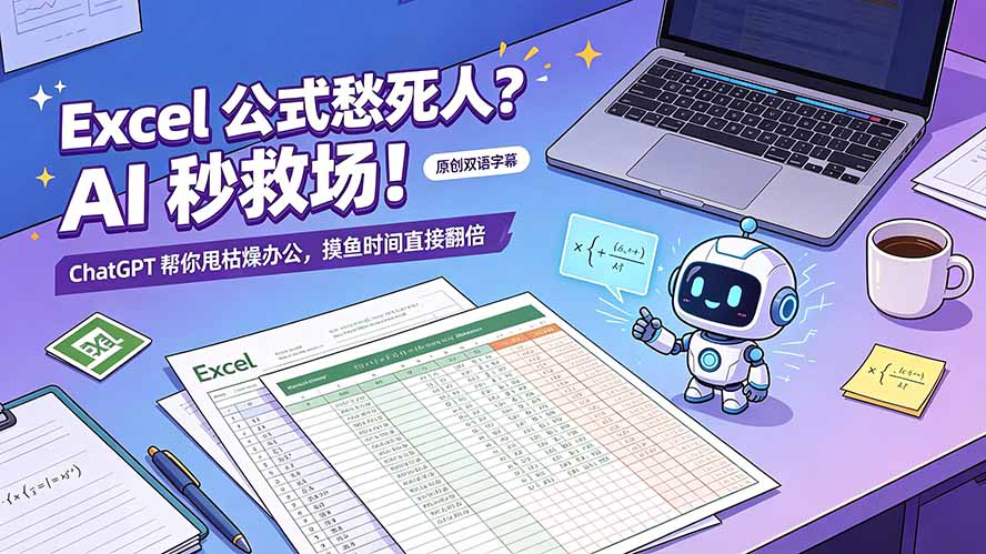 （19487期）Excel 公式愁死人？AI 秒救场！ChatGPT 帮你甩枯燥办公，摸鱼时间直接翻倍【原创双语字幕】|无忧资源社