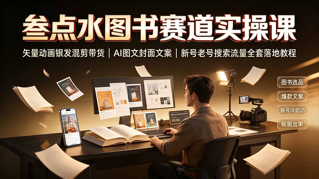 （19613期）叁点水图书赛道实操课｜矢量动画银发混剪带货，AI图文封面文案，新号老号搜索流量全套落地教程|无忧资源社