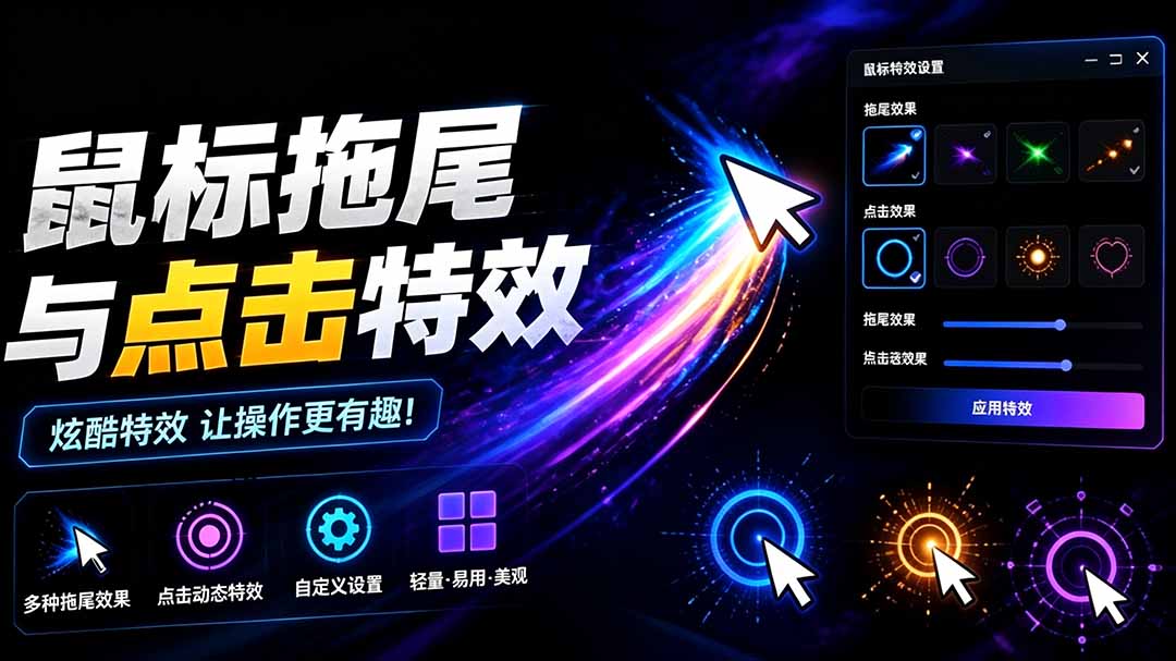 （19356期）Windows特效小工具！一键给你的鼠标添加拖尾与点击动态特效，吾爱出品，免费使用 Mouse Trail|无忧资源社