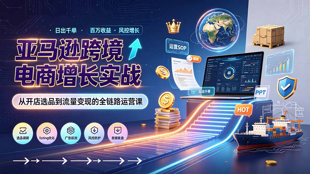 （19308期）亚马逊0-1孵化特训营8期：从注册风控到稳定日出千单实战，规避审核封店风险，标准化执行流程落地|无忧资源社
