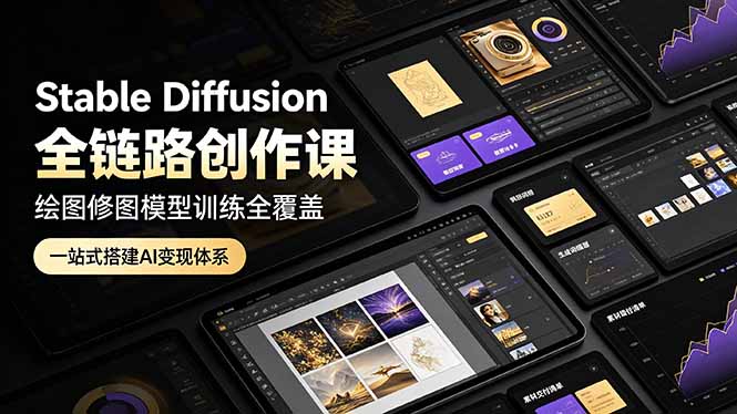 （19154期）Stable Diffusion全链路创作课，绘图修图模型训练全覆盖，一站式搭建AI变现体系|无忧资源社