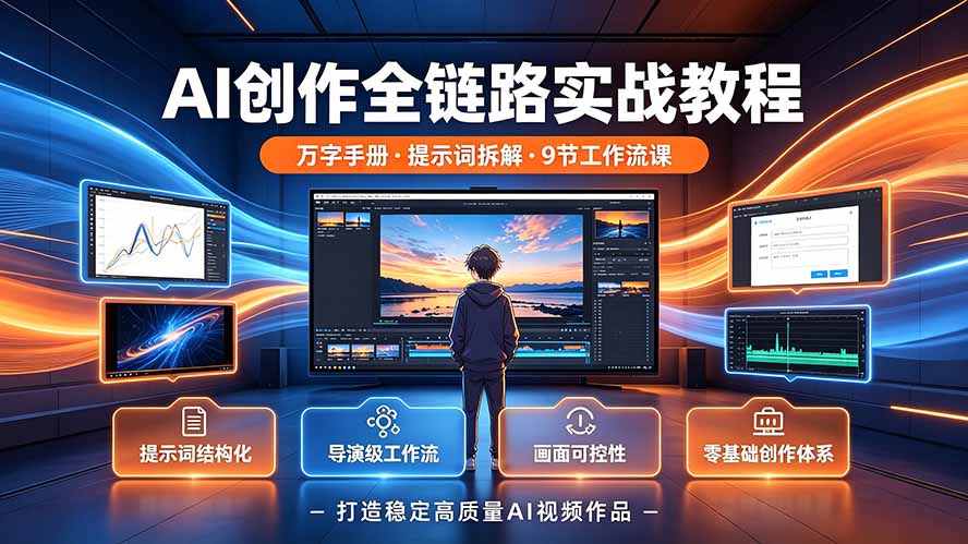 （19247期）AI创作全链路实战教程｜万字手册·提示词拆解·9节工作流课，打造稳定高质量AI视频作品|无忧资源社