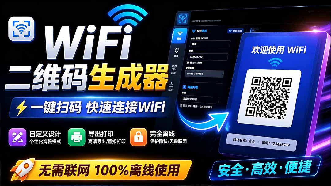 （19566期）完全离线使用！WiFi二维码生成器，一键扫码快速连接WiFi，支持自定义风格导出 WiFi二维码生成器|无忧资源社