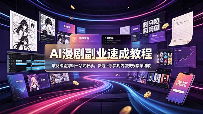 （19157期）AI漫剧副业速成教程，取材编剧剪辑一站式教学；快速上手实现内容变现接单增收|无忧资源社