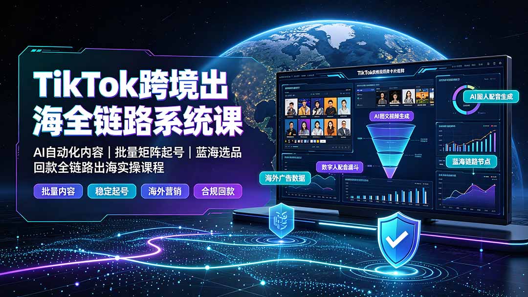 （19425期）TikTok跨境出海全链路系统课-2026年7月：AI自动化内容｜批量矩阵起号｜蓝海选品回款全链路出海实操课程|无忧资源社