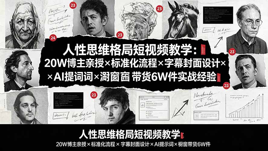 (19538期)人性思维格局短视频教学:20W博主亲授×标准化流程×字幕封面设计×AI提示词×橱窗带货6W件实战经验|无忧资源社