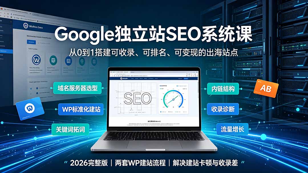 （19426期）Google独立站SEO-7月系统课：出海基建×WordPress建站×AI内容生产×站内外优化×Search Console×AdSense变现|无忧资源社