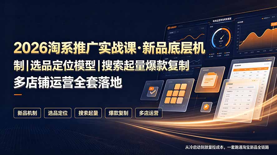 （19272期）2026淘系推广实战课·新品底层机制｜选品定位模型｜搜索起量爆款复制多店铺运营全套落地教程|无忧资源社