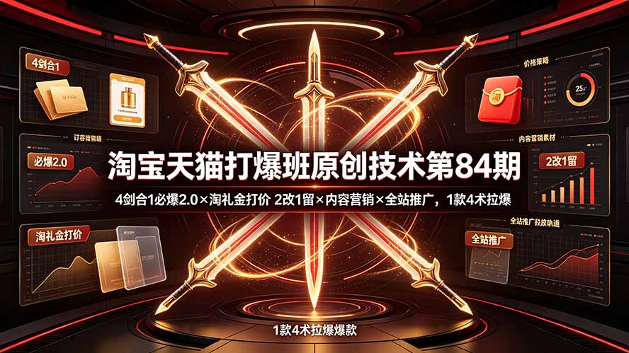 (19428期) 淘宝天猫打爆班原创技术第84期:4剑合1必爆2.0×淘礼金打价×2改1留×内容营销×全站推广,1款4术拉爆|无忧资源社