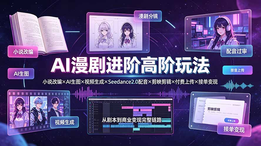 (19430期)AI漫剧进阶高阶玩法:小说改编×AI生图×视频生成×Seedance2.0配音×剪映剪辑×付费上传×接单变现|无忧资源社
