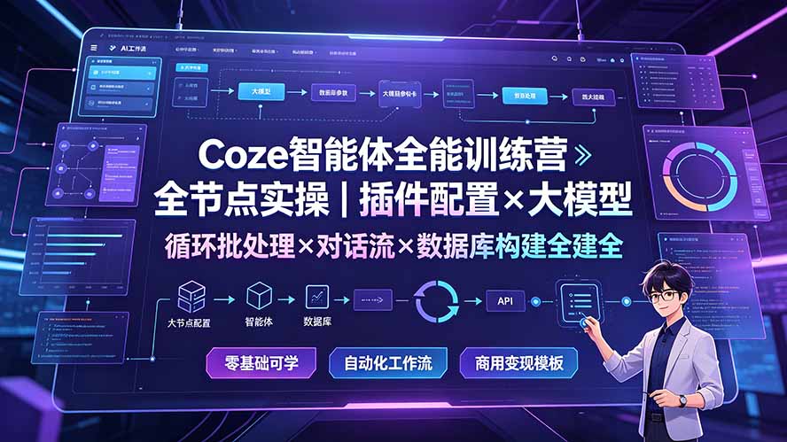 （19324期）Coze智能体全能训练营：全节点实操｜插件配置×大模型×循环批处理×对话流×数据库构建全教学|无忧资源社