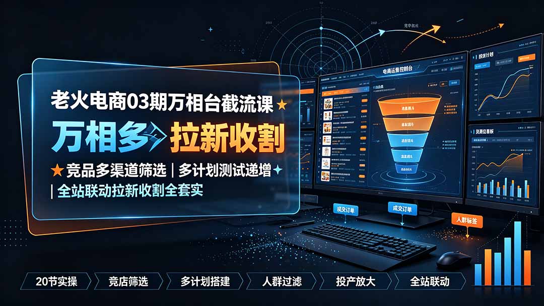 (19431期)老火电商03期万相台截流课:竞品多渠道筛选|多计划测试递增|全站联动拉新收割全套实操教学|无忧资源社