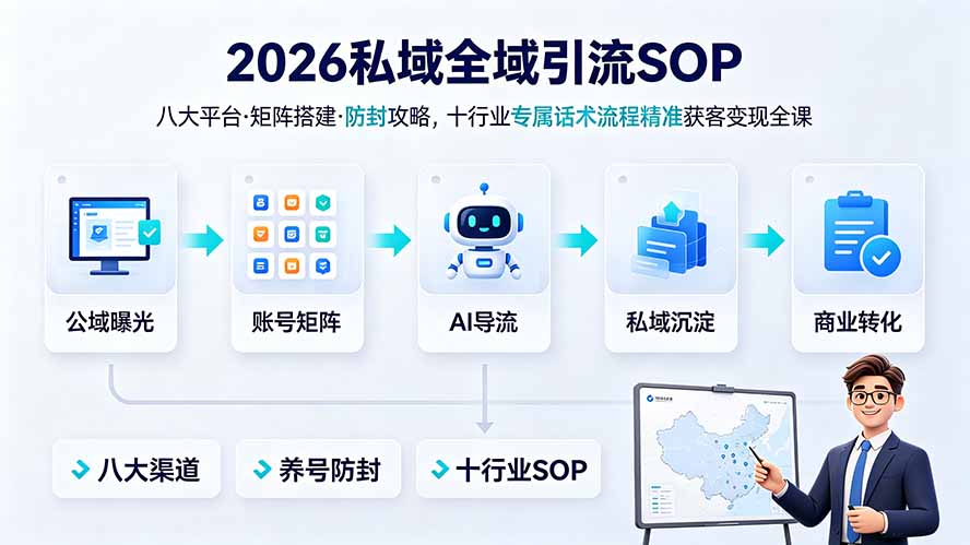 （19248期） 2026私域全域引流SOP｜八大平台·矩阵搭建·防封攻略，十行业专属话术流程精准获客变现全课|无忧资源社
