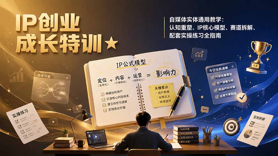 （19567期）IP创业成长特训★自媒体实体通用教学：认知重塑、IP核心模型、赛道拆解、配套实操练习全指南|无忧资源社