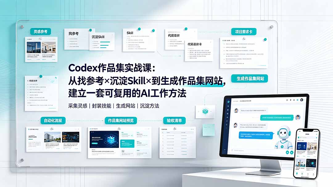 （19361期）Codex作品集实战课：从找参考×沉淀Skill×到生成作品集网站，建立一套可复用的AI工作方法|无忧资源社