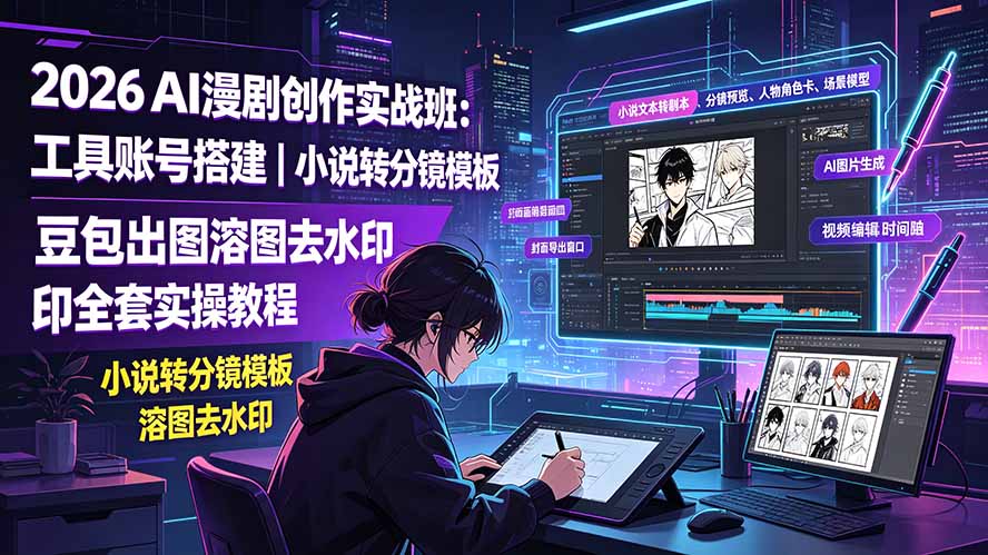 (19433期)2026AI漫剧创作实战班:工具账号搭建|小说转分镜模板|豆包出图溶图去水印全套实操教程|无忧资源社