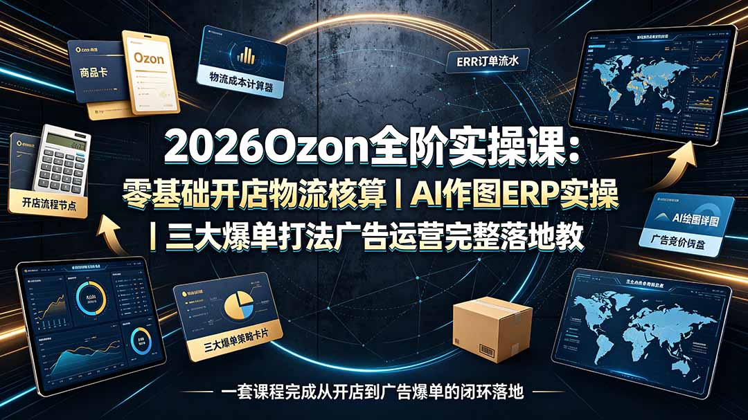 （19400期）2026Ozon全阶实操课：零基础开店物流核算｜AI作图ERP实操｜三大爆单打法广告运营完整落地教程|无忧资源社