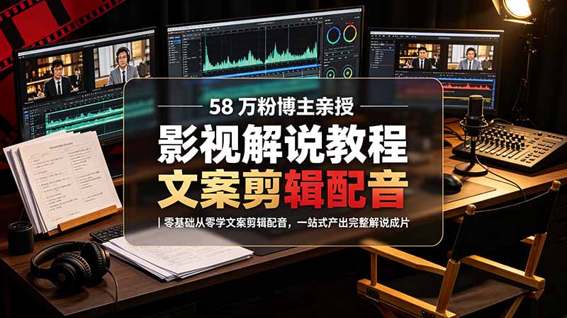 （19160期）58 万粉博主荧幕春秋亲授影视解说教程｜零基础从零学文案剪辑配音，一站式产出完整解说成片|无忧资源社