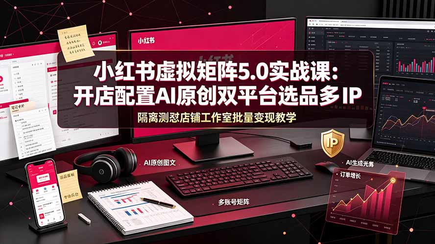 （19521期）小红书虚拟矩阵5.0实战课：开店配置｜AI原创｜双平台选品｜多IP隔离｜测怼店铺工作室批量变现实操教学|无忧资源社