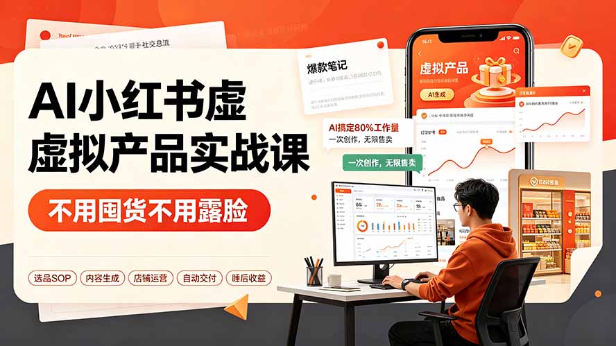 （19314期）AI小红书虚拟产品实战课-更新：不用囤货不用露脸，AI搞定80%工作量，一次创作无限售卖睡后收益|无忧资源社