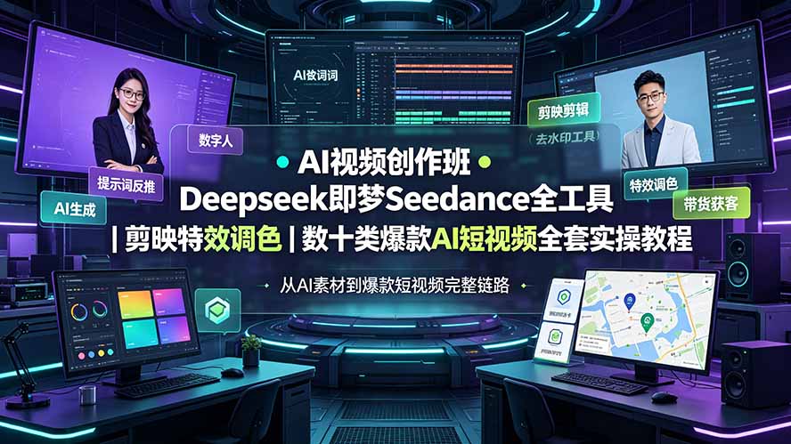 (19454期)AI视频创作班◆Deepseek即梦Seedance全工具|剪映特效调色|数十类爆款AI短视频全套实操教程|无忧资源社