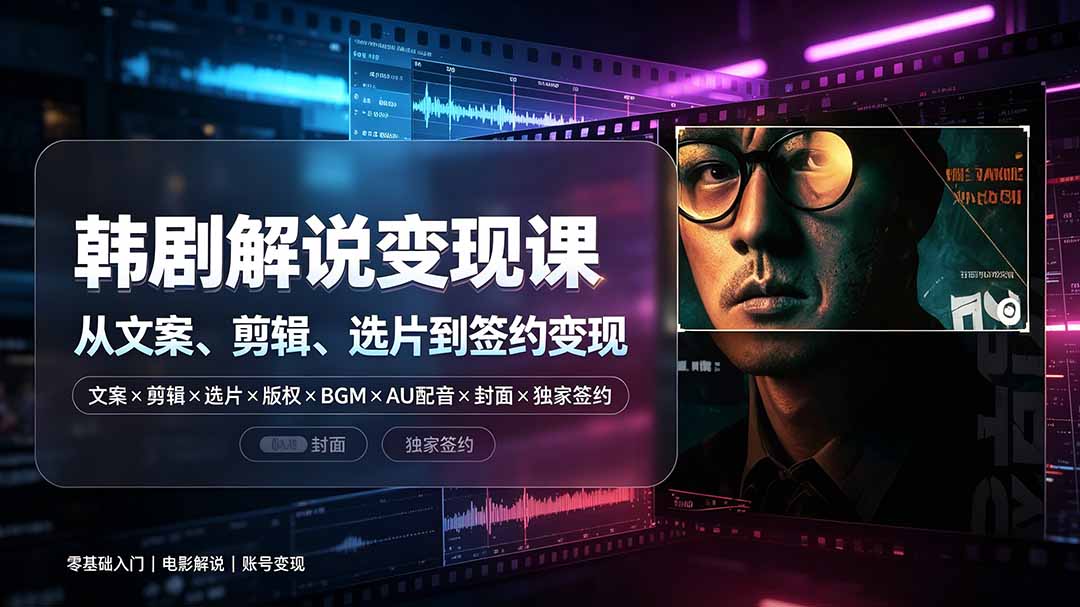 (19438期)抖音270W粉丝博主亲授韩剧解说课:文案×剪辑×选片×版权×BGM×AU配音×封面×独家签约,零基础到变现|无忧资源社