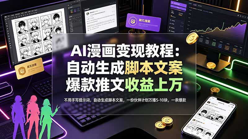 （19170期）AI漫画变现教程：不用手写提示词，自动生成脚本文案，一份伙伴计划万播5-10块，一条爆款推文收益上万|无忧资源社