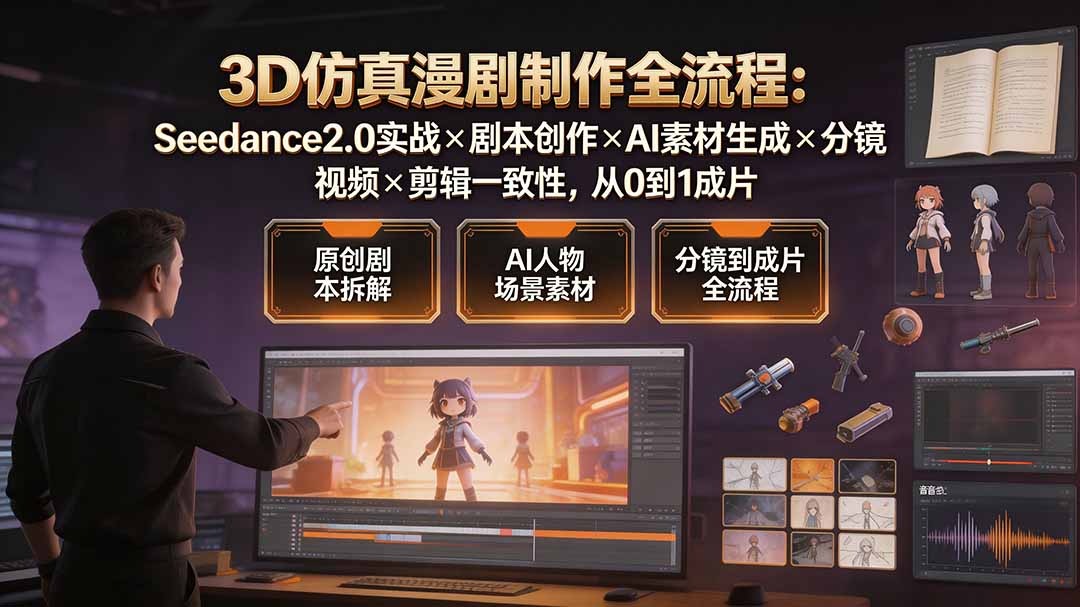 （19341期）3D仿真漫剧制作全流程：Seedance2.0实战×剧本创作×AI素材生成×分镜视频×剪辑一致性，从0到1成片|无忧资源社