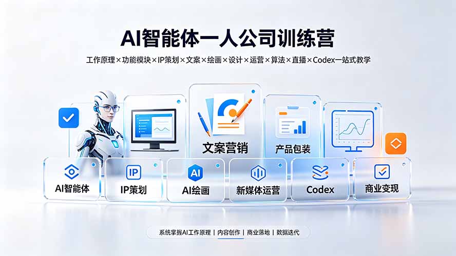 （19502期）AI智能体一人公司训练营：工作原理×功能模块×IP策划×文案×绘画×设计×运营×算法×直播×Codex一站式教学|无忧资源社