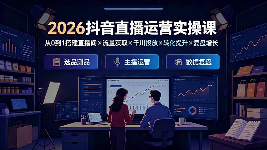 （19343期）2026抖音直播运营实操课：从0到1搭建直播间×流量获取×千川投放×转化提升×复盘增长，系统掌握完整闭环|无忧资源社