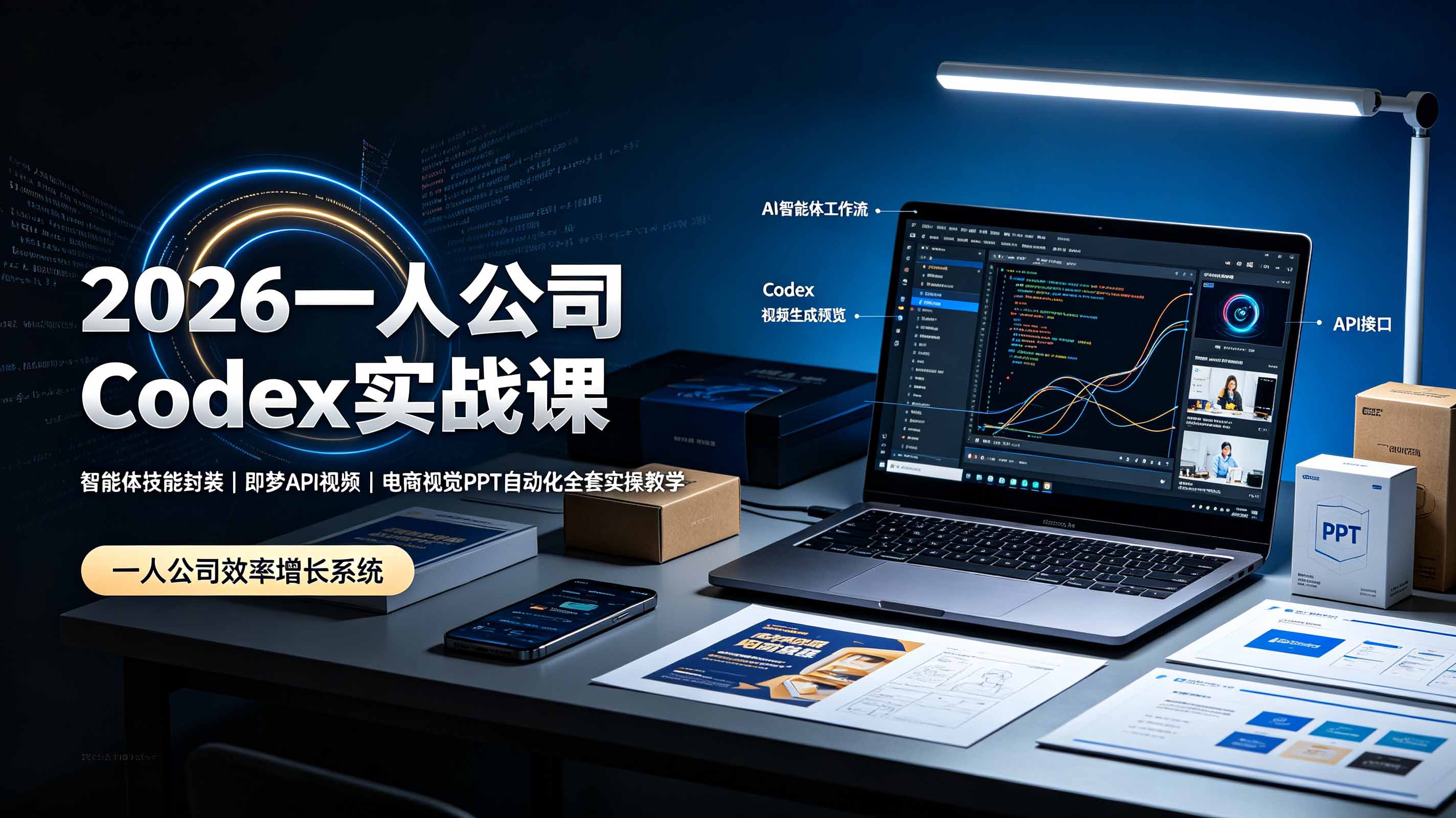 （19503期）2026一人公司Codex实战课◆智能体技能封装｜即梦API视频｜电商视觉PPT自动化全套实操教学|无忧资源社