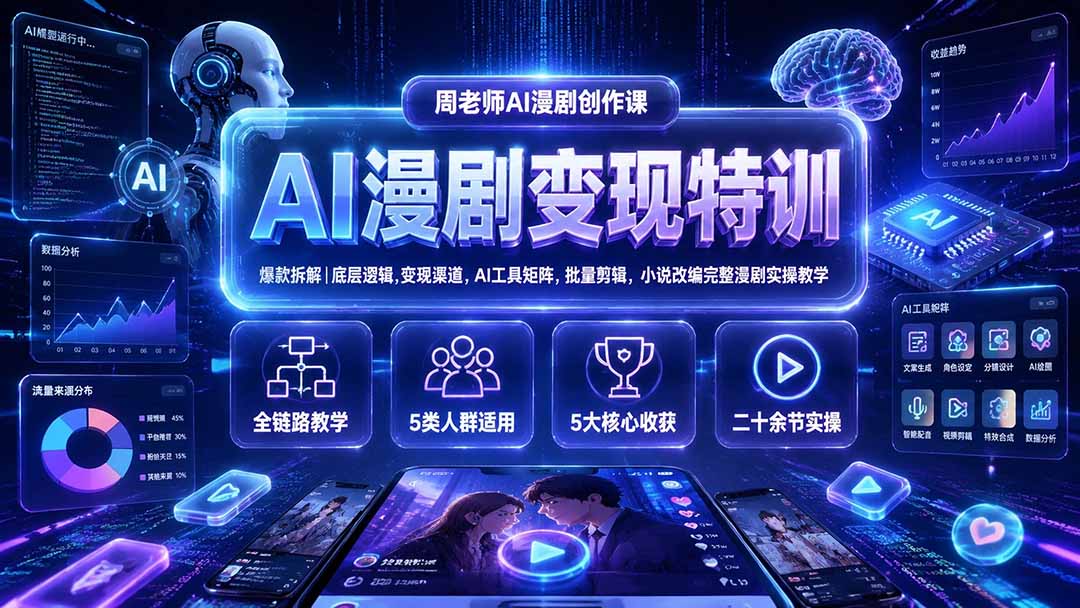 （19633期）AI漫剧变现特训★爆款拆解｜底层逻辑，变现渠道，AI工具矩阵，批量剪辑，小说改编完整漫剧实操教学|无忧资源社