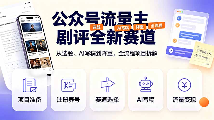 （19348期）公众号流量主剧评全新赛道，从选题、AI写稿到降重，全流程项目拆解|无忧资源社