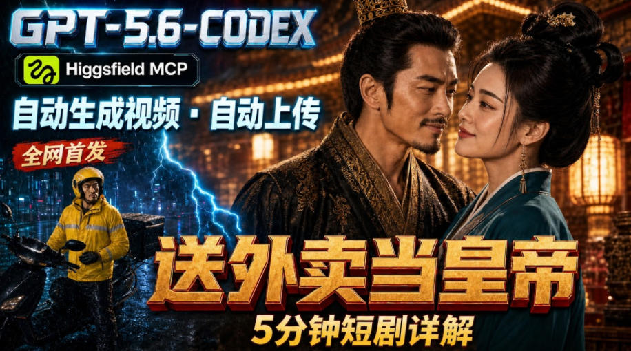 GPT-5.6 Codex+Higgsfield MCP：一条指令生成5分钟短剧并自动上传YouTube（油管）|无忧资源社