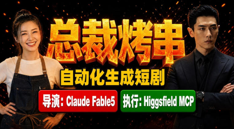 Claude Fable5担任导演+Higgsfield MCP落地执行｜《总裁烤串》真人质感短剧全自动AI生成全流程教学|无忧资源社
