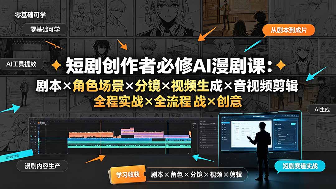(19459期)短剧创作者必修AI漫剧课:剧本×角色场景×分镜×视频生成×音视频剪辑×全流程实战×创意短片拆解|无忧资源社