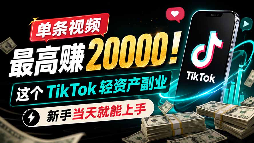 (19457期)单条视频最高赚 20000!这个 TikTok 轻资产副业,新手当天就能上手|无忧资源社