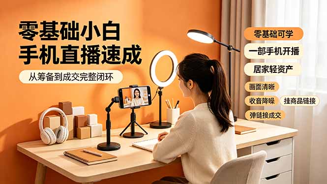 （19231期）零基础小白手机直播速成，从筹备到成交完整闭环，适配苹果安卓系统，解决杂音卡顿留人难问题|无忧资源社
