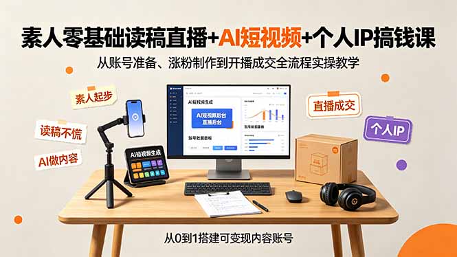 （19232期）素人零基础读稿直播+AI短视频+个人IP搞钱课，从账号准备、涨粉制作到开播成交全流程实操教学|无忧资源社