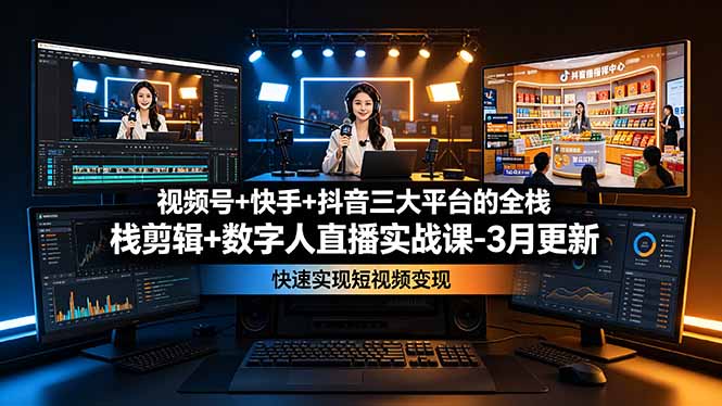 （19146期）视频号+快手+抖音三大平台的全栈剪辑+数字人直播实战课-3月更新：快速实现短视频变现|无忧资源社