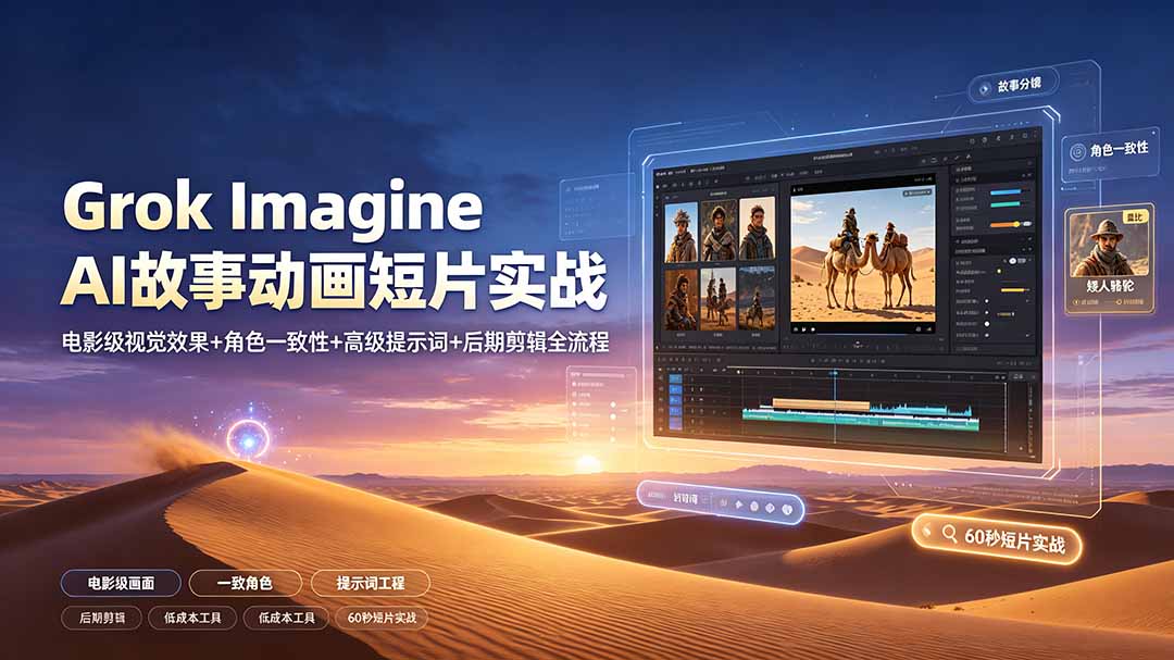 （19305期）Grok Imagine AI故事动画短片实战：电影级视觉效果+角色一致性+高级提示词+后期剪辑全流程|无忧资源社