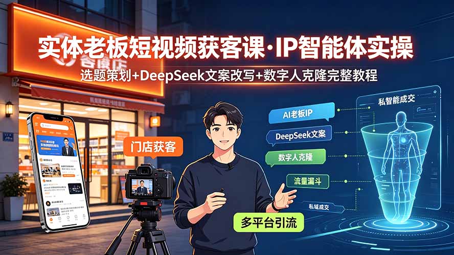 （19260期）实体老板短视频获客课·IP智能体实操｜选题策划+DeepSeek文案改写+数字人克隆完整教程|无忧资源社