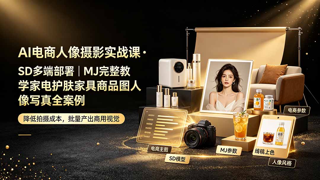 （19262期）AI电商人像摄影实战课·SD多端部署｜MJ完整教学｜家电护肤家具商品图人像写真全案例|无忧资源社
