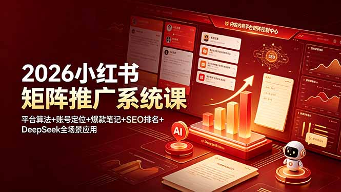 （19129期）2026小红书矩阵推广系统课：平台算法+账号定位+爆款笔记+SEO排名+DeepSeek全场景应用|无忧资源社