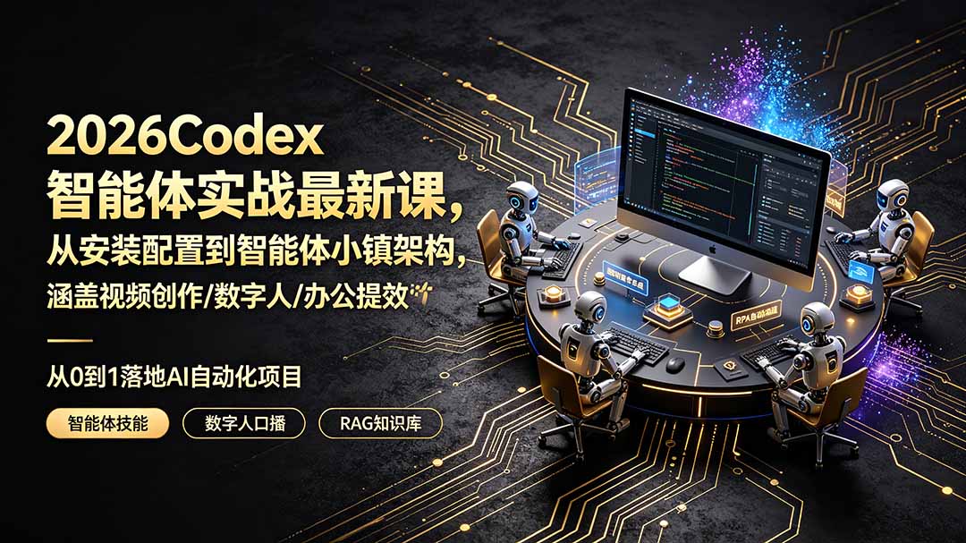 （19237期）2026Codex智能体实战最新课，从安装配置到智能体小镇架构，涵盖视频创作/数字人/办公提效全技能|无忧资源社