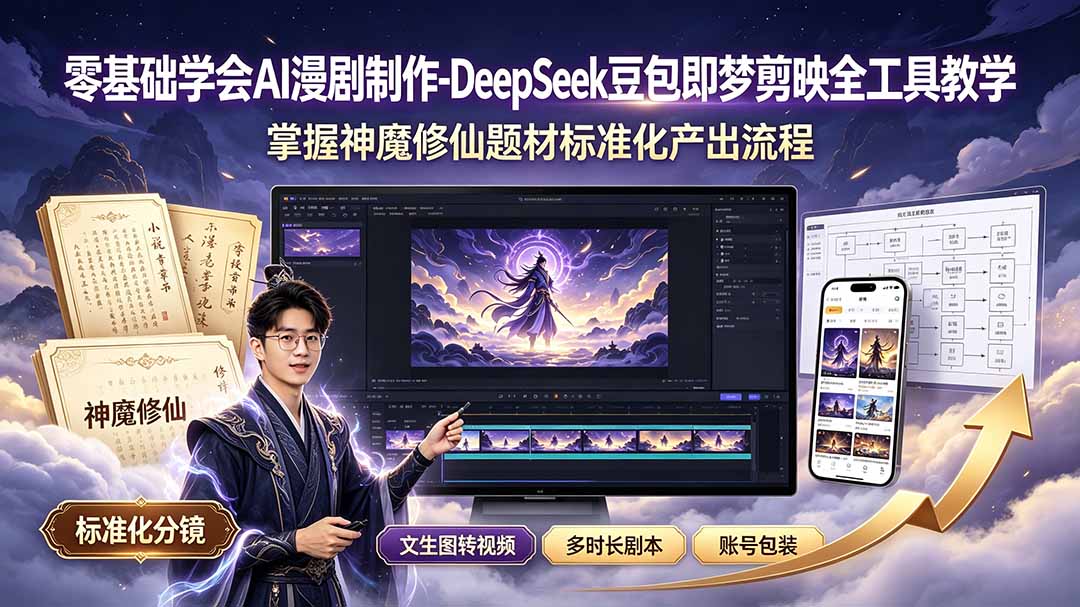 (19263期)零基础学会AI漫剧制作-DeepSeek豆包即梦剪映全工具教学,掌握神魔修仙题材标准化产出流程|无忧资源社